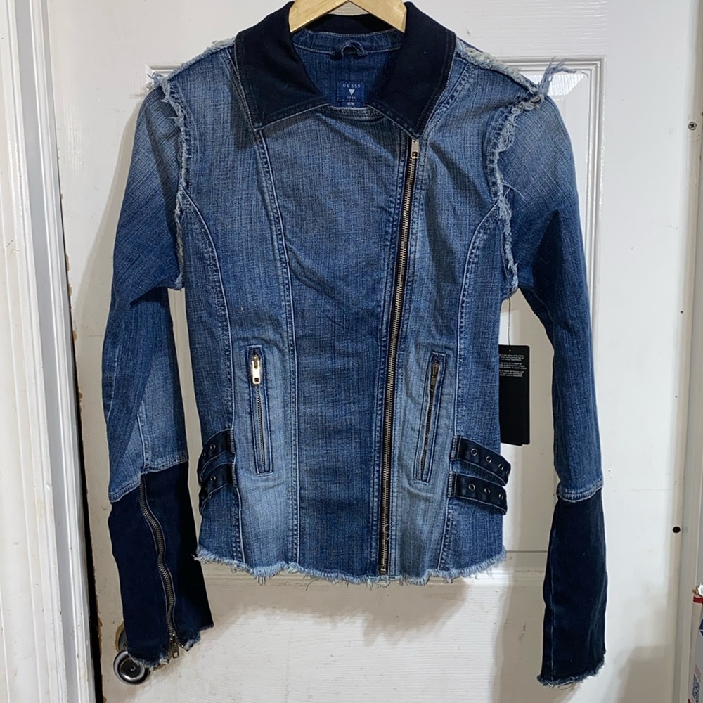 Guess Denim Moto Jacket Sz M NWT